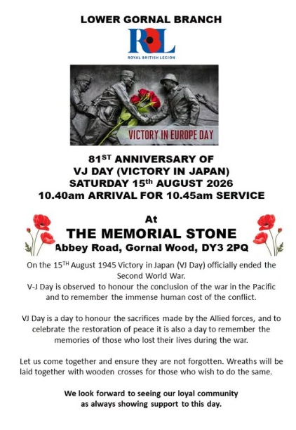 The Memorial Stone, Lower Gornal - 81st Anniversary of VJ Day